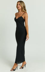 Fayette Midi Dress - V Neck Slip Dress in Black