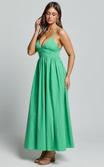 Haydie Maxi Dress - V Neck Thigh Split Dress in Green