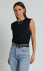 Gia Tee - High Neck Tshirt in Washed Black