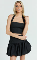 Abellina Top - Wide Neck Halter Crop Top in Black