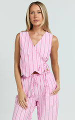 Layla Top - Wrap Over Top in Pink Stripe
