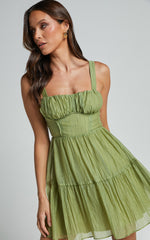 Alva Mini Dress - Sleeveless Ruched Bust Tiered Dress in Sage