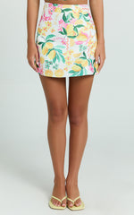 Janice Mini Skirt - High Waisted A-line Skirt in Le Citron
