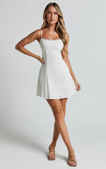 Gelli Mini Linen Dress - Strappy Lace Detail Dress in White