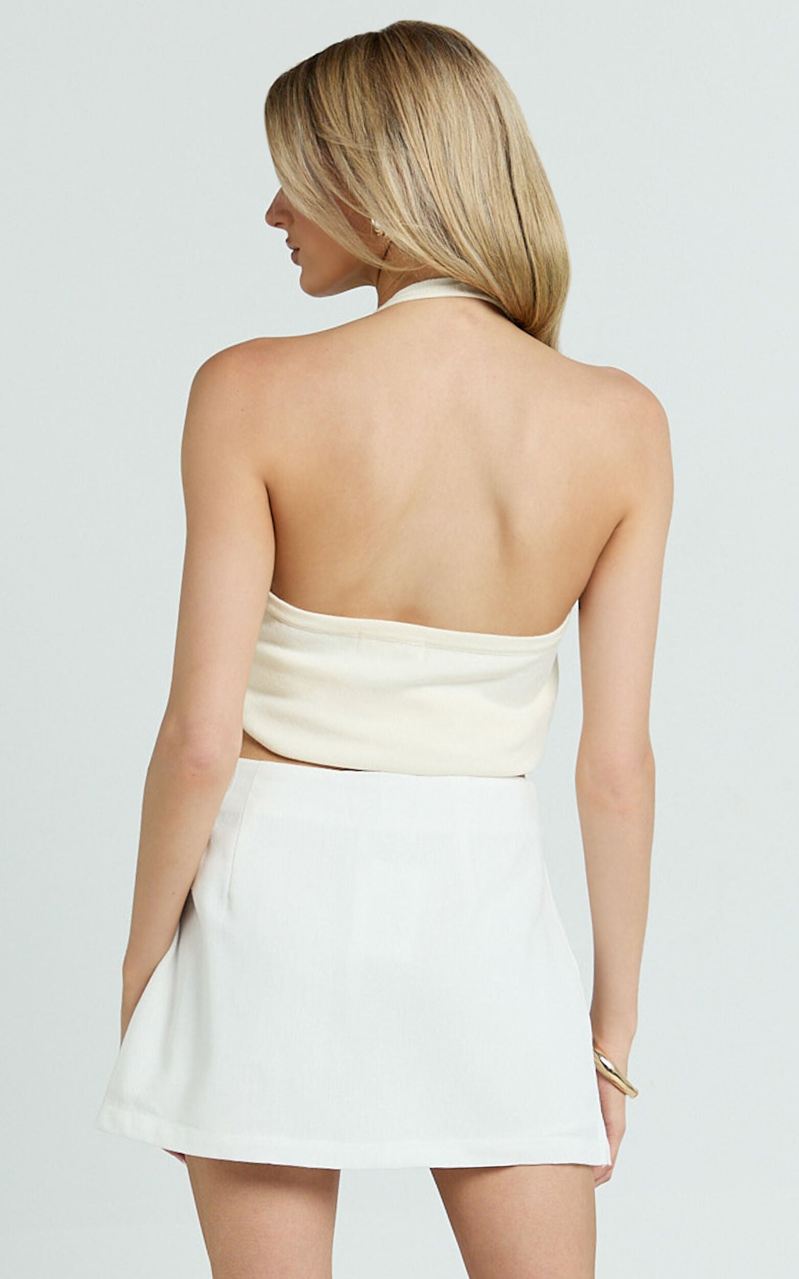 Cora Mini Skort - Linen Side Split Fitted Mini Skort in White
