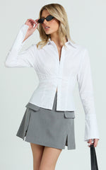 Lois Mini Skirt - Pocket Split Workwear Skirt in Grey