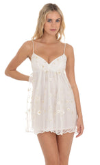 Floral Embroidered Babydoll Dress in White