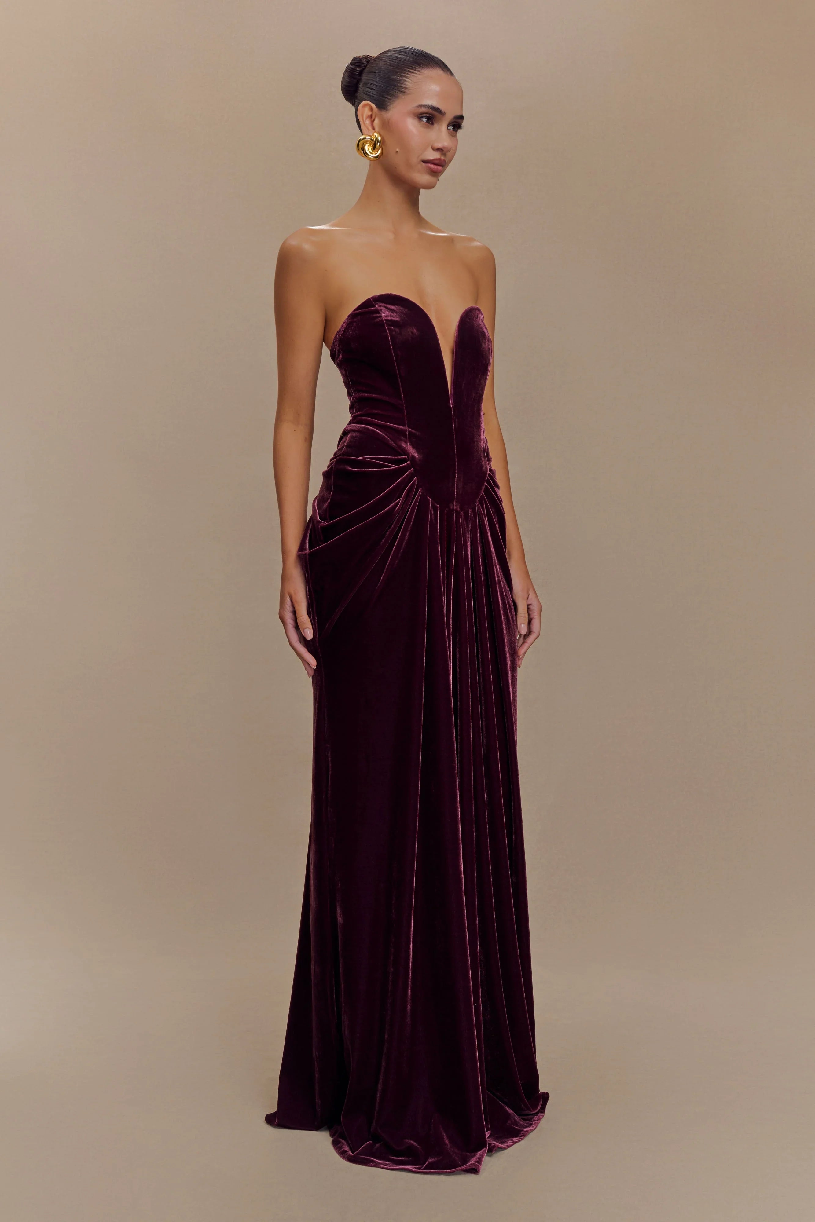 Paige Strapless Velvet Maxi Dress - Plum