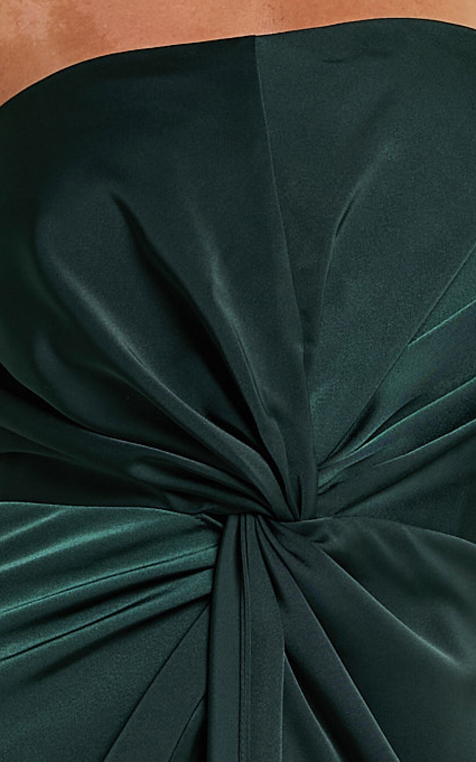 Hathaway Maxi Dress - Strapless Straight Neck Twist Front Split in Emerald
