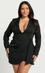 Noni Mini Dress - Blazer Wrap Dress in Black