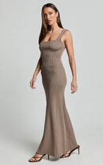 Shelley Maxi Dress - Knitted Scoop Neck Slip Dress in Taupe