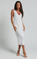 Rosa Midi Dress - Low Back Sequin Dress in White