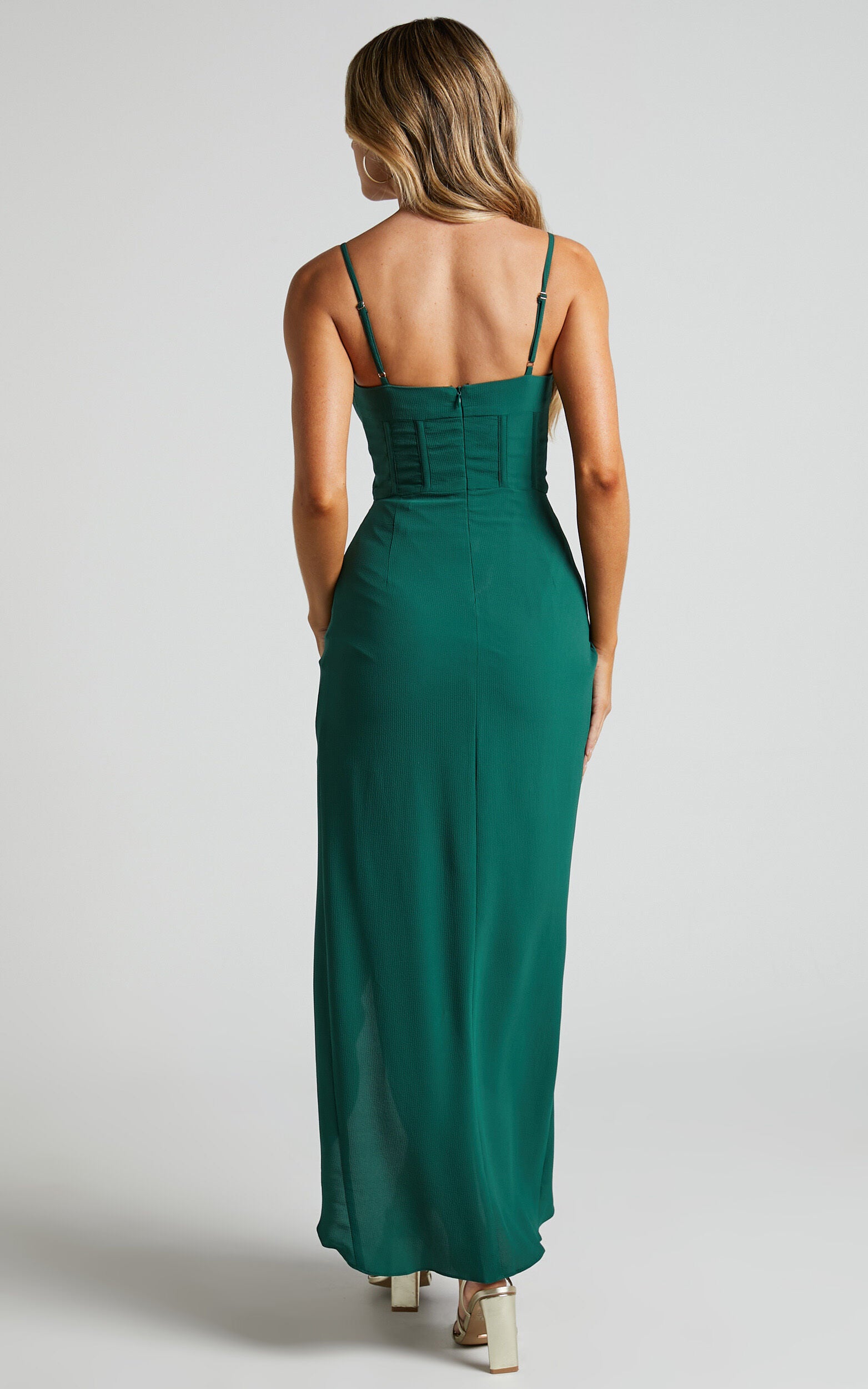 Andrina Midi Dress - High Low Wrap Corset Dress in Forest Green