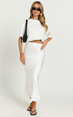 Salina Midi Skirt - Satin Slip Skirt in White