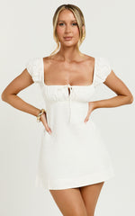 Maddy Mini Dress - Ruched Bust Short Sleeve Dress in White