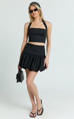 Abellina Mini Skirt - High Waist Bubble Hem Skirt in Black
