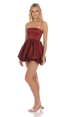 Bubble Skirt Dress in Deep Red
