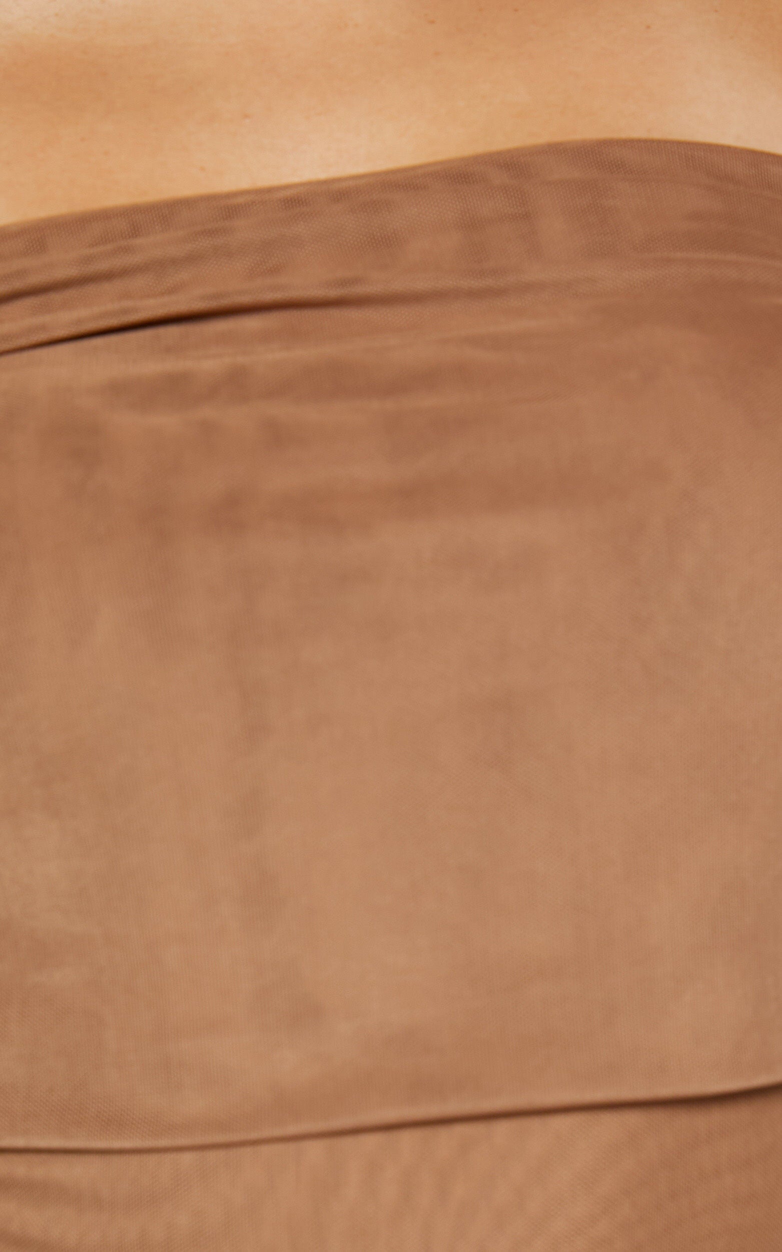 Jaythen Bodysuit - Long Sleeve Off Shoulder Ruched Mesh Bodysuit in Mocha