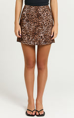 Laney Mini Linen Skirt - High Waist A Line Skirt in Leopard Print