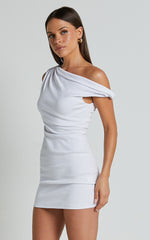Clementine Mini Dress - Ribbed Off Shoulder Bodycon Dress in White