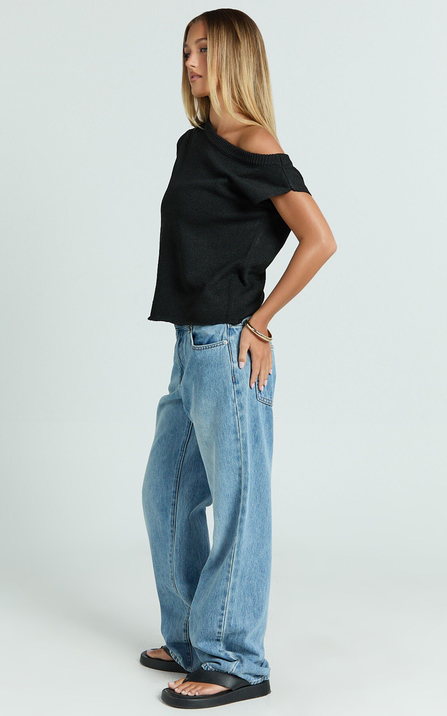 Marilou Top - Knit Off Shoulder Top in Black
