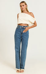 Collins Linen Top - Draped Asymmetrical Neckline Top in Stone