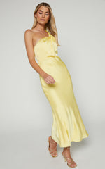 Carmella Midi Dress - One Shoulder Twist Detail Dress in Butter Yellow