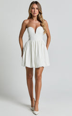 Alesia Mini Dress - Strapless Bubble Hem Dress in White