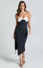 Carissa Midi Dress - Strapless Cup Bust With Side Leg Split Dress in Black