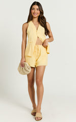Tonya Two Piece Set - V Neck Sleeveless Top and Shorts Set in Lemon