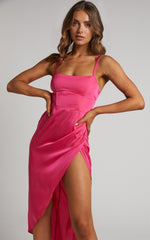 Cirilla Midi Dress - Thigh Split Corset Panelled Dress in Pink