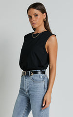 Gia Tee - High Neck Tshirt in Washed Black