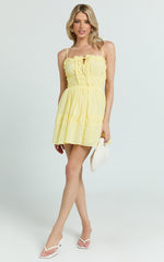 Jamaica Mini Dress - Ruched Bust Tiered Skirt Dress in Lemon