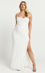Reese Maxi Dress - Cowl Cross Back Burnout Dress in White