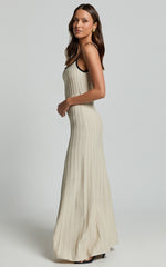 Melody Maxi Dress - Panelled Knit Contrast Detail Dress in Oat