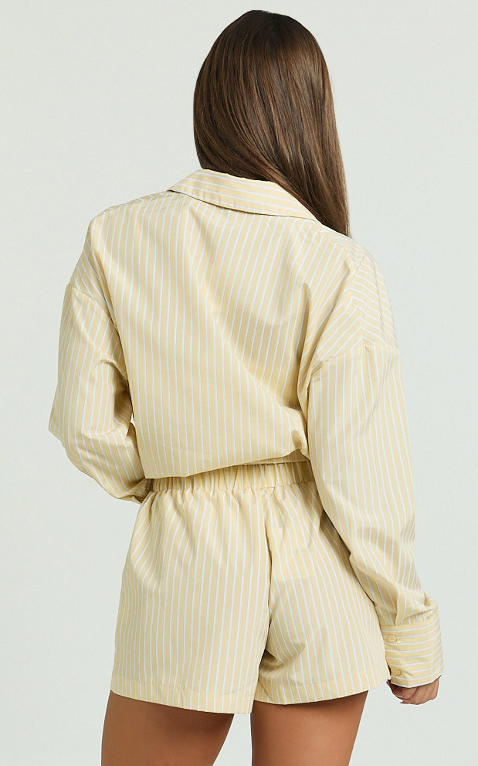 Chaemay Shorts - High Waisted A-Line Boxer Shorts in Lemon Stripe
