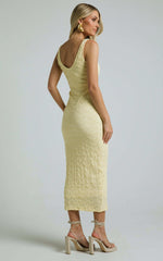 Novida Midi Dress - Textured Bodycon Dress in Butter Yellow
