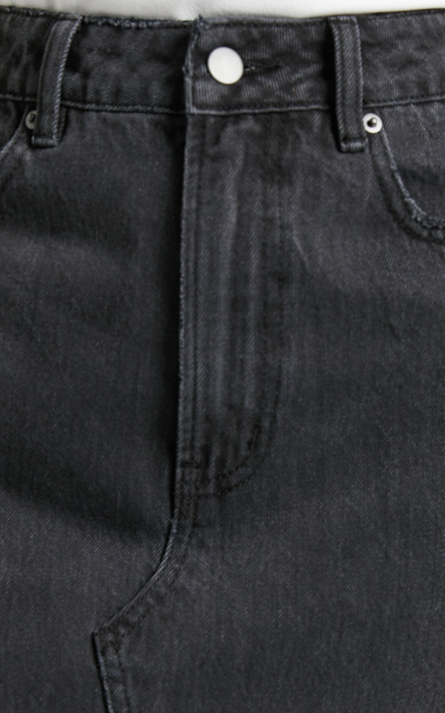 Kira Midi Skirt - Front Split Denim Skirt in Washed Black