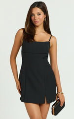 Hope Mini Dress - Strappy Back Straight Neck Fitted Dress in Black