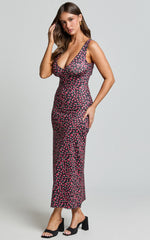 Sheila Midi Dress - Wide Strap V Neck Sleeveless Slip Dress in Rose Print