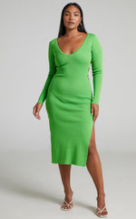 Clymene Midi Dress - Side Cut Out Knit Dress in Lime