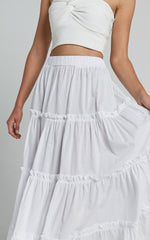 Aeonium Maxi Skirt - Cotton Elasticated Waist Tiered Skirt in Off White