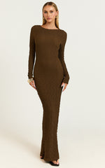Amy Midi Dress - Scoop Long Sleeve Bodycon Dress in Chocolate