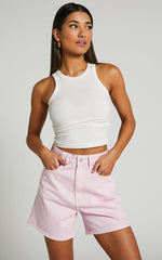 Ruffy Denim Shorts - Cotton Mom Fit Shorts in Pink
