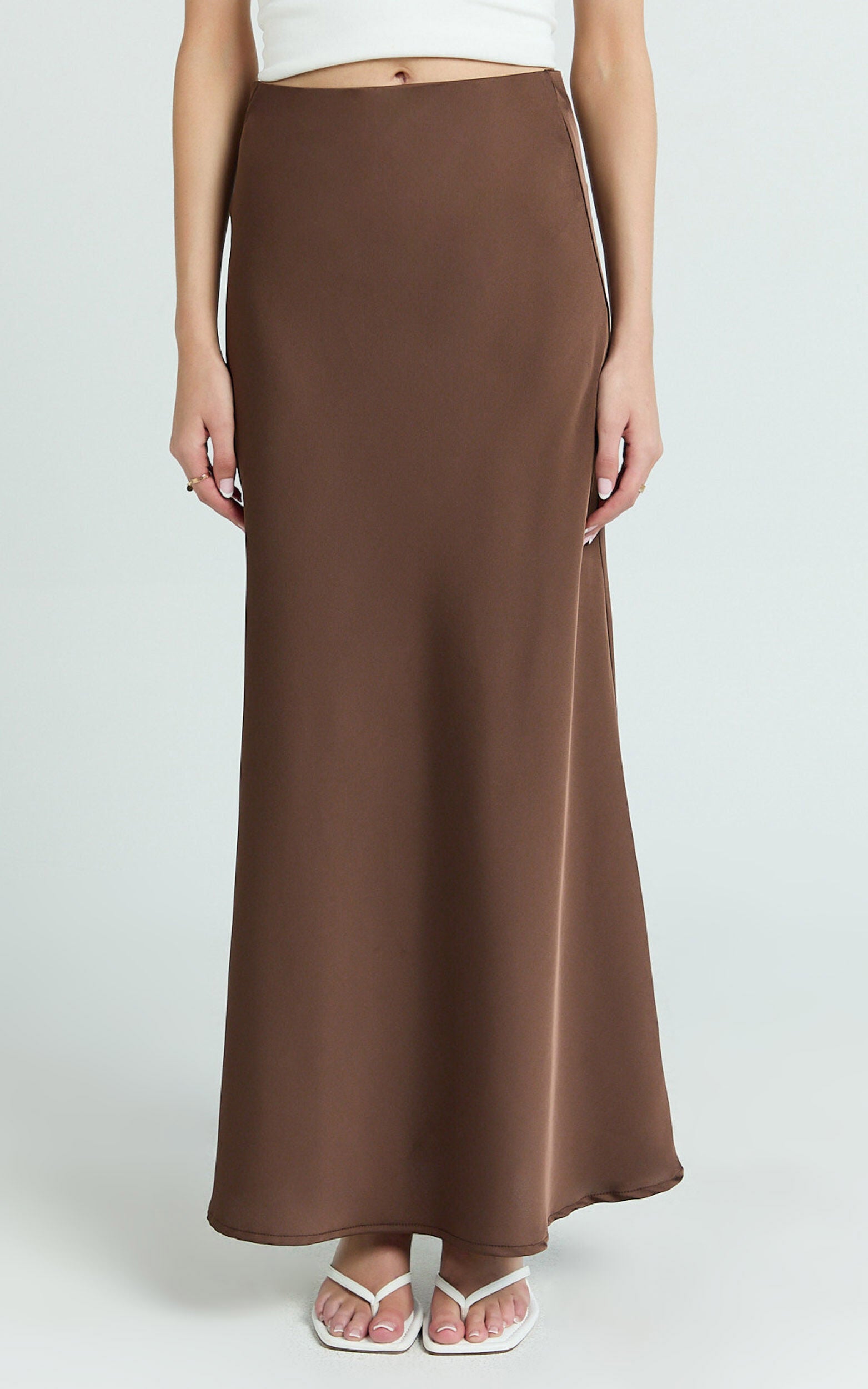 Amari Maxi Skirt - High Waisted Bias Cut Skirt in Chocolate