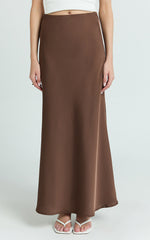 Amari Maxi Skirt - High Waisted Bias Cut Skirt in Chocolate