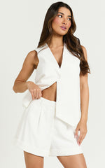 Diane Top - Tailored Button Through LongLine Vest in White