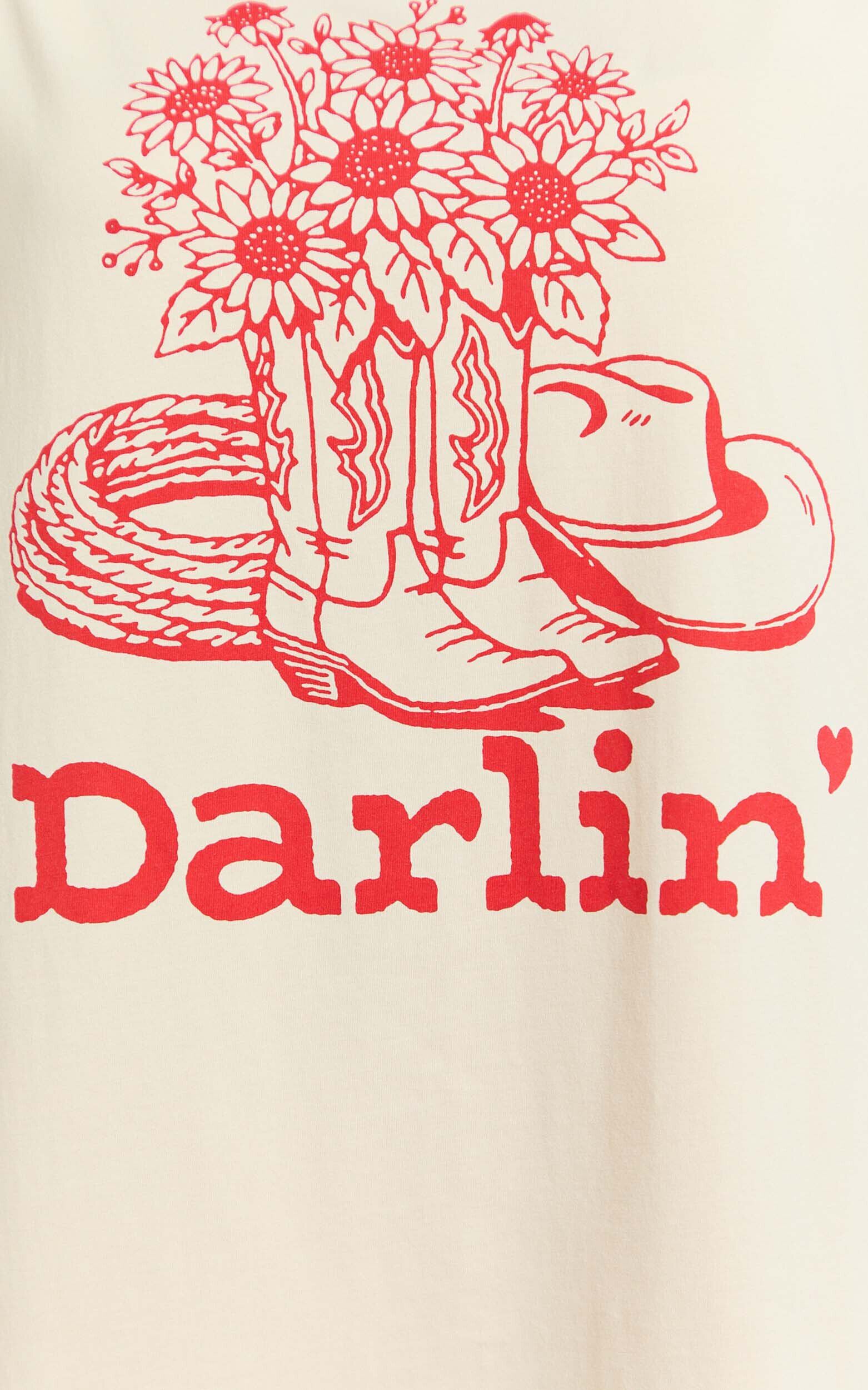 Alena Top - Oversized Darlin Print Tee in Beige