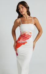 Kimber Midi Dress - With Detachable Shoulder Straps Dress in Pink and Red Print