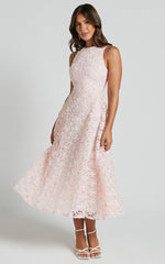 Georgina Midi Dress - Crew Neck Sleeveless A Line Dress in Blush Pink